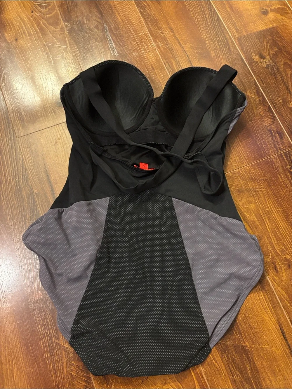 SPANX Black and Grey Dot One-Piece Shapewear Swimsuit Size 12